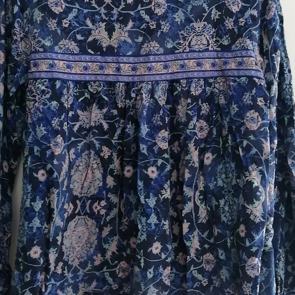 Rebecca Taylor Silk Dreamweaver Paisley Bohemian Peasant Blouse Indigo Size 6 - Picture 13 of 16